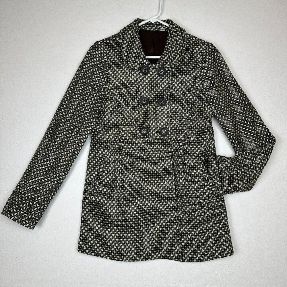 Vintage Nordstrom Brass Plum Vintage Check Pea Coat
